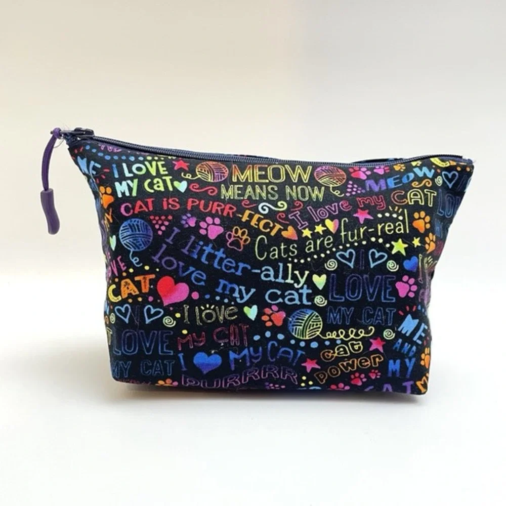 Cat Lovers Makeup Bag Zipper Pouch‎ Colorful Rainbow